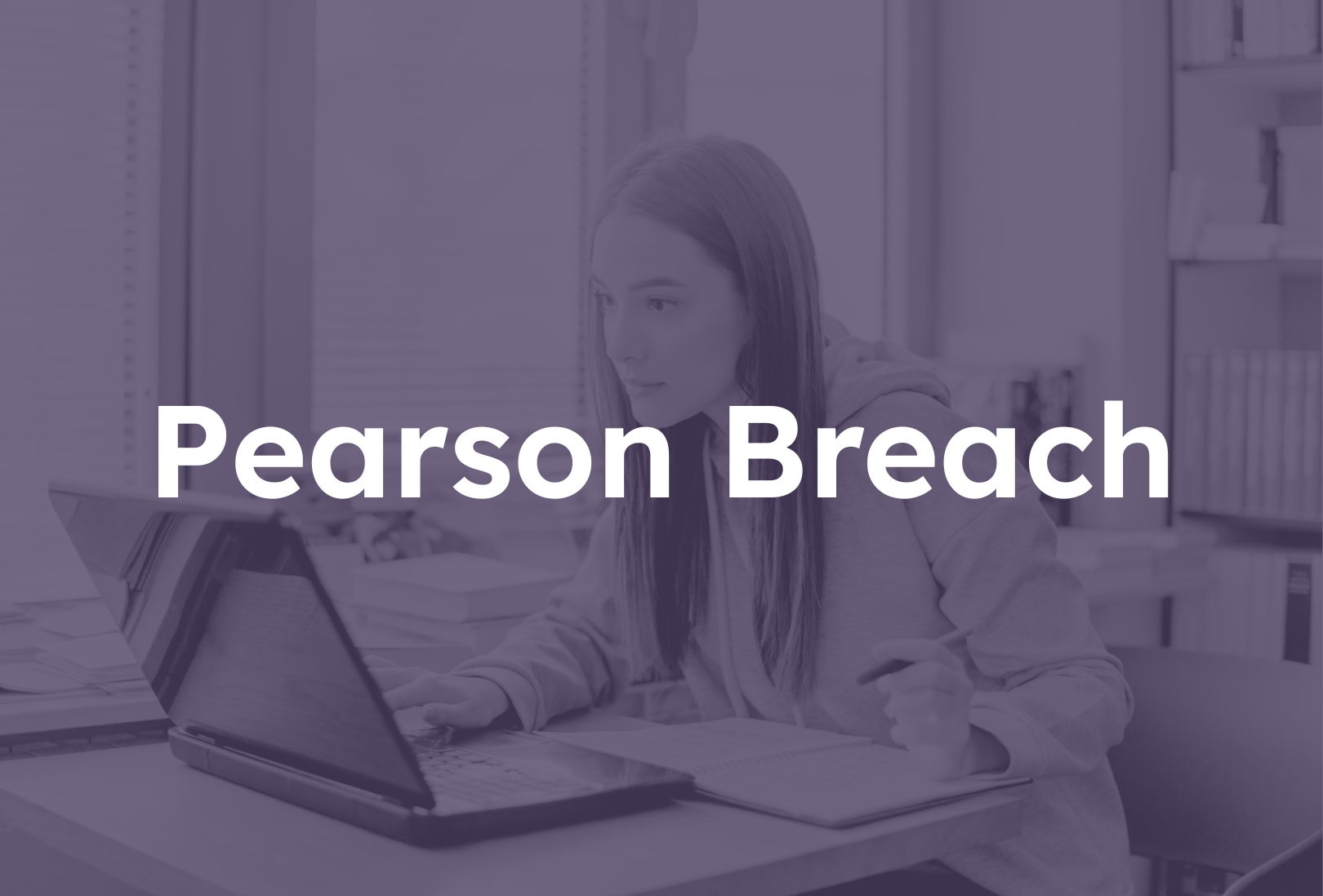 Woman working on laptop attending online school. Attackers found Pearson's GitLab Pat & hard-coded credentials, accessed cloud services & databases, then exfiltrated sensitive data & intellectual property.